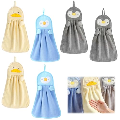 6 Stück Kinder Hand Handtuch, Tier Kinderhandtuch Set mit Aufhängerschlaufe, Süßer Tier Waschlappen, Saugfähig Schnell Trocknende Handtücher für Kinder, Süßes Handtuch für Küchen und Badezimmer