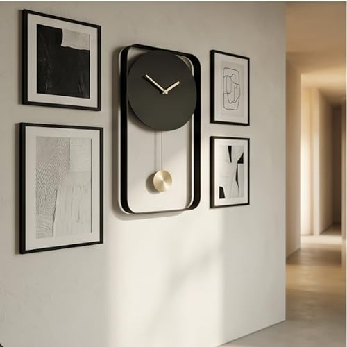 Image of The Artment your artistic apartment Black Mono Clock Modern Minimalist Wall Mounted Pendulum Clock, Brushed Metal Finish, Sculptural Luxury Decor for Living Room, Bedroom, Home & Office Interiors