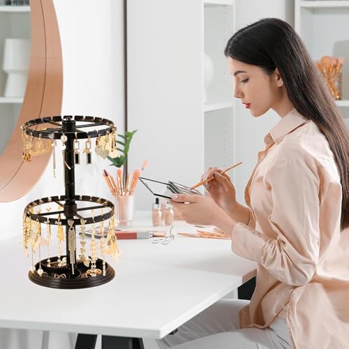 Présentoir de boucles d'oreilles rotatif à 2 niveaux pour l'organisation de bijoux à la maison