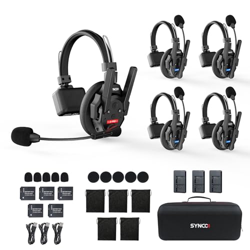 SYNCO XTALK XPRO5 Wireless Intercom Headset System, 500m/1640ft 2.4GHz Communication Headsets for 5 Person with Noise Reduction Film Documentary TV Pr