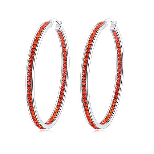 CiNily Ladies Earring Hoops-Stainless Steel Hoop Earrings for Women Red Cubic Zirconia Large Big Hoop Earrings 2"