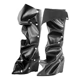 pinokino Wedge Heel Shark Boots for Women Knee High Foldover Ruched Scrunch Stiletto Heel Snap Buttons Pull on Slouchy Boots Denim Black Size 12