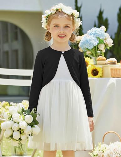 Arshiner Bolero Mädchen Kinder Schwarz Rundhals Lange Ärmel Baumwolle Strickjacke Kurz Dünner Cardigan mit Diamantknopf 160/12-13 Jahre