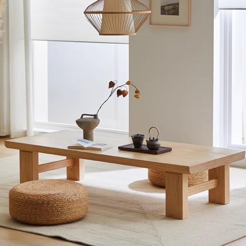 Table basse de salon en bois massif pin naturel durable 140cm