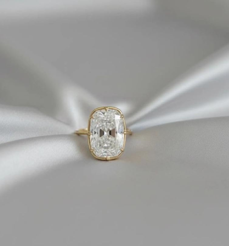 Elegant 4Ct Cushion Cut Solitaire Diamond Ring, 14K Gold Plated Large Cushion Diamond Engagement Ring, Statement Wedding Gift,Size 3-14.
