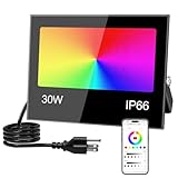 LED Flood Light Outdoor 30W, 300W Equivalent 3000LM Color Changing Stage Spotlight with APP Control, DIY Scenes - Timing - Warm White 2700K - Smart RGB Landscape Uplight, 43 Modes, IP66 Waterproof