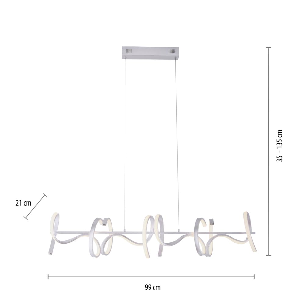 LeuchtenDirekt LED Pendelleuchte silber geschwungen, dimmbar warmweiß | Wohnzimmer, Deckenleuchte, Dimmer