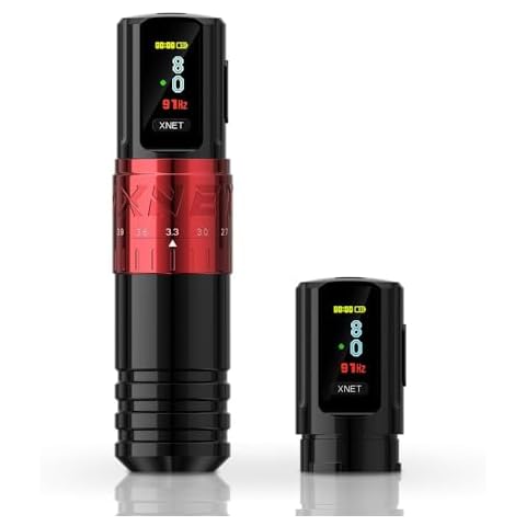 Xnet Vipera Adjustable Stroke Tattoo Machine - Wireless Tattoo Gun, Rotary Cartridge Tattoo Pen with Extra 2400mAh Battery Coreless Motor Tattoo Supply for Professional Tattoo Artists& Beginners, Red Cover
