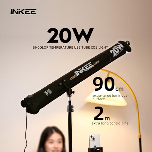 Image of INKEE Inflatable LED Tube Light GCA20U,20W USB BI-Color Temperature Tube Lights with 2700K,4000K,5600K and 6500K 320 Full-Spectrum Lamp Beads CRI 95+ Photography Light Stick