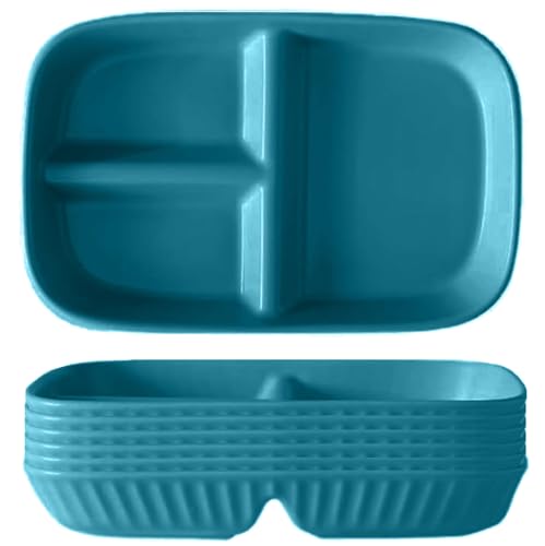 Image of Reusable & Unbreakable Wheat Straw Plate Set for Kids, Toddlers, Sushi, Snacks, Cake, Meat & Appetizers, Fruit, Pasta, Noodles, Rice, Salad Dishwasher & Microwave Safe (Dark Green, Pack of 6)