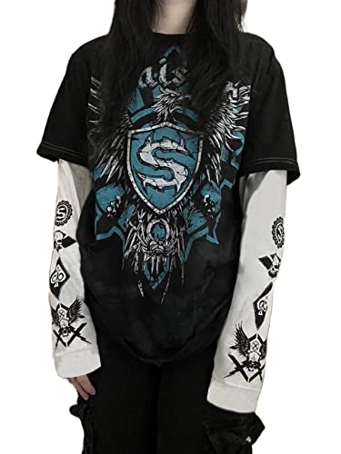 Women Teen Girls Fairy Grunge Clothes Y2k Long Sleeve Baggy Shirt Graphic Vintage Streetwear T-Shirt