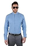 AZAR MAN New Men's Slim Fit Men's Solid Color Dress Shirts Spread Collar (Large 16, Light Blue)
