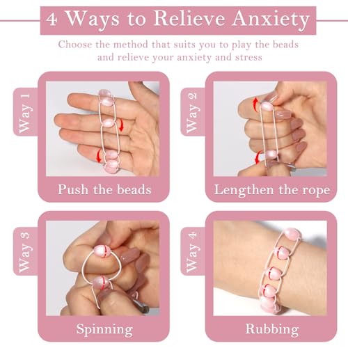 Fidget Bracelet for Women Anxiety Relief Jewelry Adjustable Strand Clam Bracelet Resin Beaded Spinner Anxiety Bracelet Healing Handmade Fidget Jewelry Gift for Party Relief Stress4