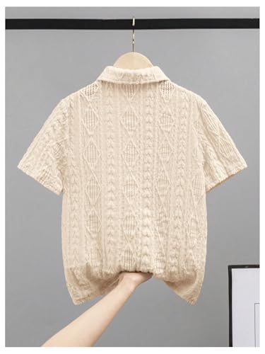 Verdusa Boy's Textured Button Down Shirt Short Sleeve Loose Collared Shirt Top2