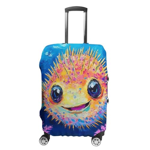 Funny Puffer Fish Luggage Covers Washable Travel Suitcase Cover Elastic Baggage Protector