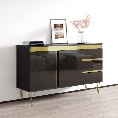 Zlad 51'' Sideboard, Black/Gold #TOP1