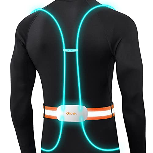 Olook Rechargeable Running Lights for Runners Multicolor LED Reflective Running Vest, Enhanced Non-Slip and Adjustable Lighting Tube, Light Up Running Vest with Lights for Cycling, Orange