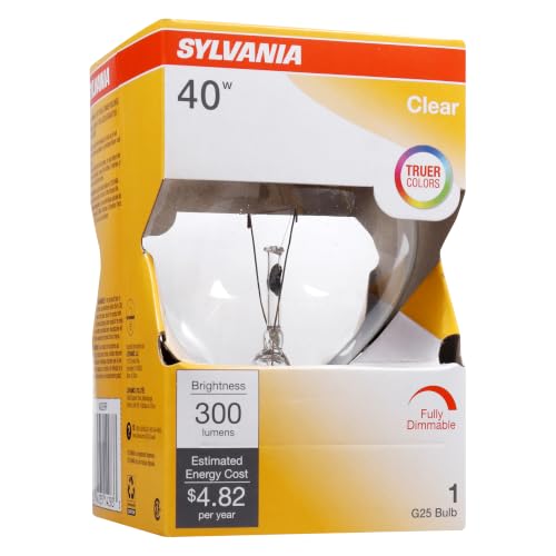 Sylvania Incandescent G25 E26 Globe 40 Watt Vanity Light Bulbs, 6 Pack