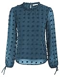 Womens Swiss Dot Casual Long Sleeve Pom Pom Shirts Back Keyhole Tops Blue Hazel