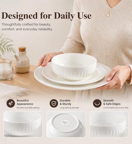 Image of LeRatio Ceramic Dinnerware Sets for 6,Porcelain Plates and Bowls Sets,Handmade Reactive Glaze Dishes Set, Oven&Dishwasher & Microwave Safe,Service for 6