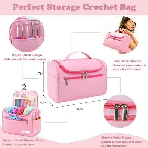 Image of Yarniss Complete Crochet Kit for Beginner Adults, All in One Crochet Kit with 1120 Yards Yarn, 12 Ergonomic Crochet Hooks, Step by Step Video Tutorial, Pink