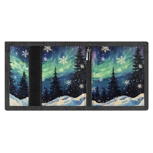 Northern Auroras Snowflakes Trifold Wallets for Men Women Ultra Thin Card Holder Purse with Zip Coin Pocket4