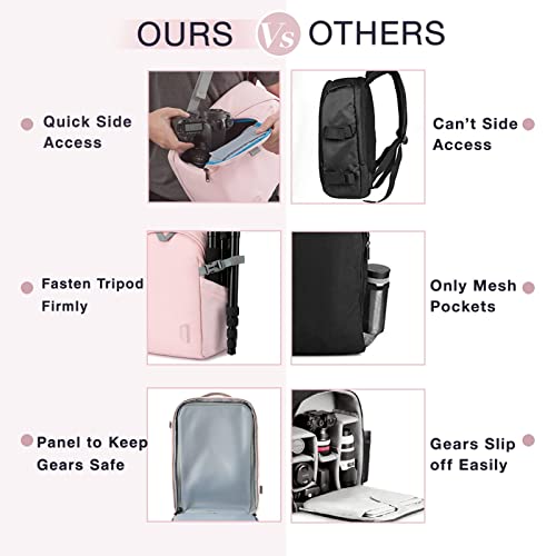 BAGSMART Camera Bag, Camera Backpack, DSLR SLR Camera Case Fits 13.3 Inch Laptop, Waterproof Photography Backpacks with Rain Cover Tripod Holder for Women Men, Pink by BAGSMART - Image 3