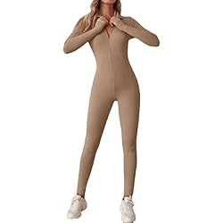 Litthing Monos de Yoga Para Mujer Bodycon de Manga Larga de Una Pieza Mono Deportivo Sexy Ropa Deportiva Con Cremallera Conjunto de Gimnasio Mujer Chándal Ajustado Elástico Acanalados Romper