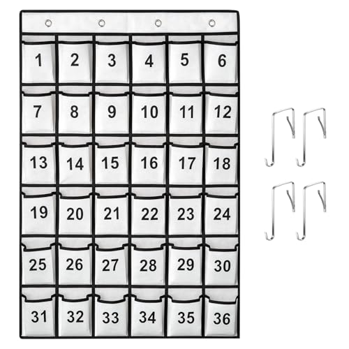 SAVERHO 36 Pockets Numbered Classroom Pocket Chart for Cell Phones, Hanging Pocket Chart Storage for...