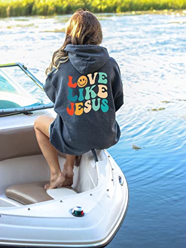 Love Like Jesus Oversize Sweatshirt Trendy Hoodie Jesus Religious God Christian Words On Back Pullover Hoodie Sweater3