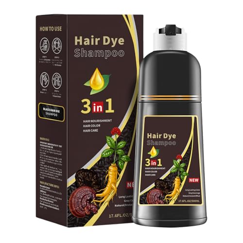 Brown Hair Dye Shampoo 3 En 1, Champú Para Tinte De Pelo Castaño Oscuro, Champú De Color Para El Cabello Instantáneo, Cubre Canas, Para Mujer Y Hombres, 500ml (Marrón Oscuro)