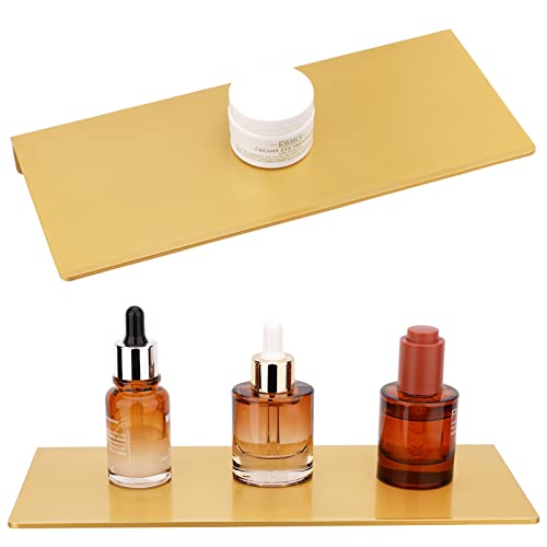 Veefos Small Gold Floating Shelves 11.6 Inch, Set Of 2 Bathroom Shelves Organizer Wall Mount, Sturdy Metal Display Wall Shelf For Speakers Plants, Home Decor Bedroom Living Room Kitchen Office #TOP4