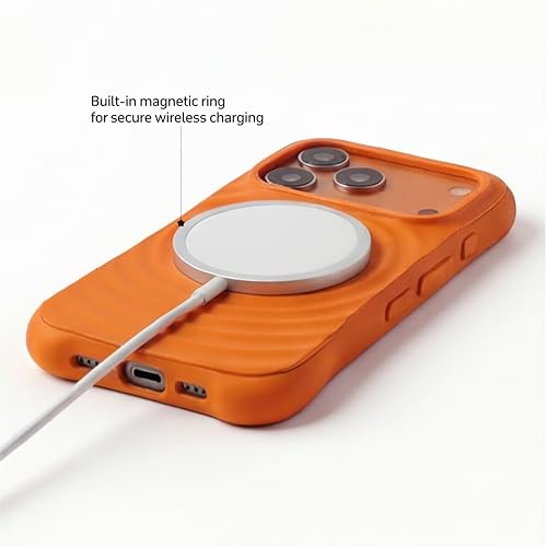 Image of amazon basics Shockproof Case for iPhone 17 Pro Max | Ripple Pattern | Camera Protection | Protective Cover with Enhanced Grip & Wireless Charging Support - Orange