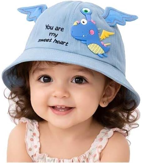 Yanwenx Kids Bucket Hat with Cartoon Patch &amp; Wing Design – Cotton Summer Cap for Boys &amp; Girls (2-5 Years) Breathable Sun P...