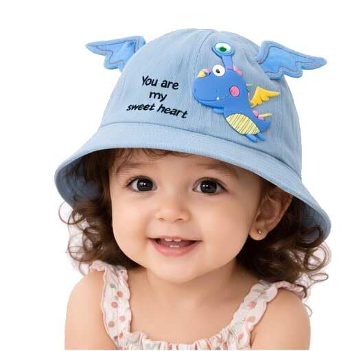 Yanwenx Kids Bucket Hat with Cartoon Patch & Wing Design – Cotton Summer Cap for Boys & Girls (2-5 Years) Breathable Sun P...