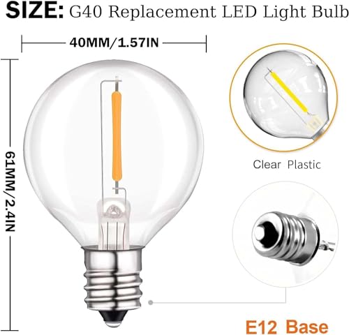 Spacelumen 25 Pack G40 LED Light Bulbs Replacement, 1W E12/C7 Small Screw Base Socket Light Bulb，2200K Warm White Globe Edison Bulbs for Indoor Outdoor String Lights - Image 3