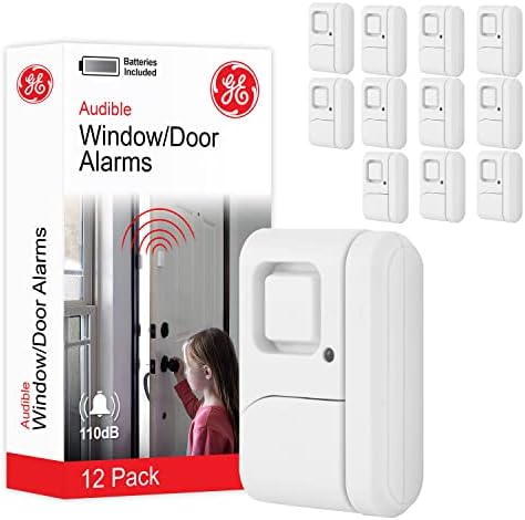 GE Personal Security, Window and Door Alarm, 12 Pack, DIY Protection, Burglar Alert, Wireless Chime/Alarm, Easy Installation, Ideal for Home, Garage, Apartment and More, 45989,White