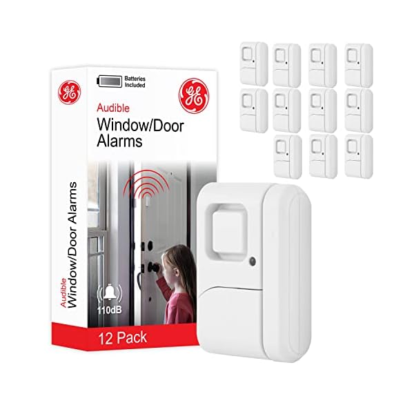 GE Personal Security Window and Door Alarm, 12 Pack, DIY Protection, Burglar Alert, Wireless Chime/Alarm, Easy Installation, Home Security, Ideal for Home, Garage, Apartment and More, White, 45989