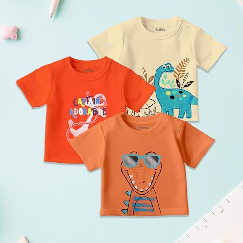 Image of Kidbea 100% Organic Soft Cotton Half Sleeve T-Shirt Multicolor Printed for Baby Boys