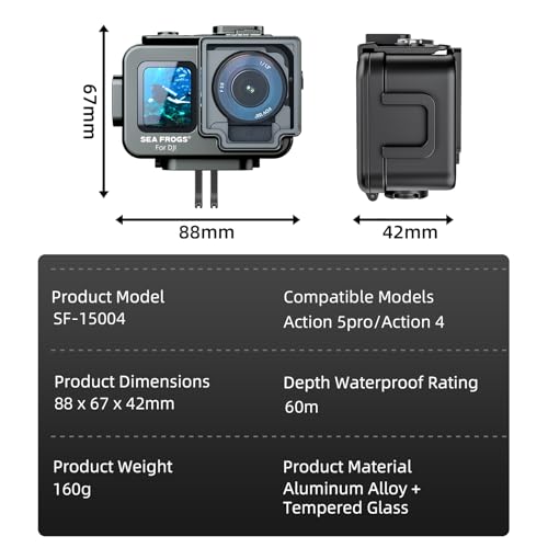 Image of Waterproof Housing Case for Action 4 /5 Pro, 60M Underwater Depth, Aluminum Alloy Construction, Dual Cold Shoe Design (YH-SF15004)