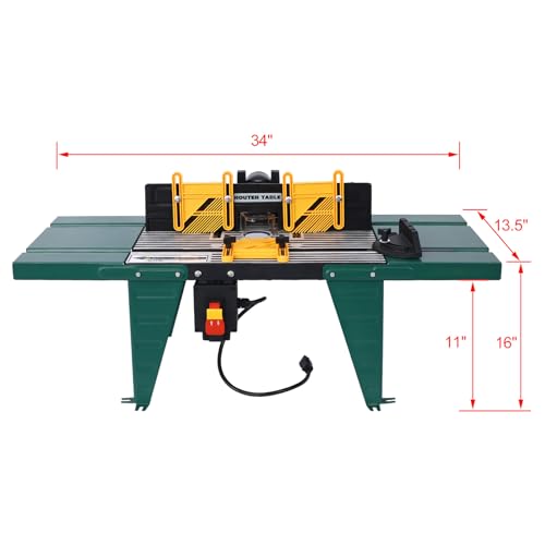 Electric Benchtop Router Table 34 in. x 13.5 in, Universal Benchtop Router Tables Top with Steel Stand, Adjustable Fence, Safety Guard & Miter Gauge for Woodworking, Craftsman Tool (Green) - Image 6