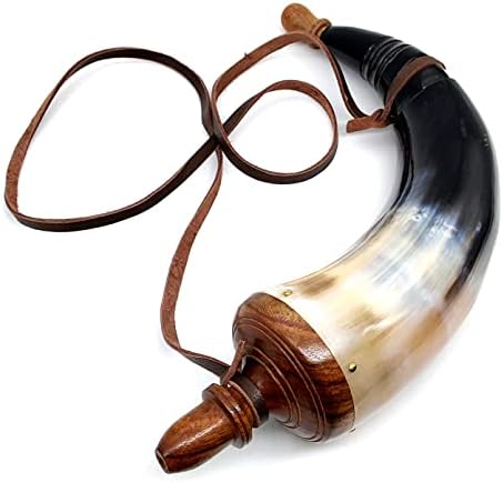 5MOONSUN5's Hand Carved Powder Horn with Leather Strap for Civil War Re-Enactment Colonial Black Powder Civil War Repro Revolutionary - Mountain Man