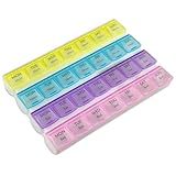 Weekly Pill Organizer - 4-Times-a-Day Pill Planner Pill Box Separates Pills & Vitamins with Daily Morning, Noon, Evening & Night Compartments, Travel Medication Reminder Monday to Sunday