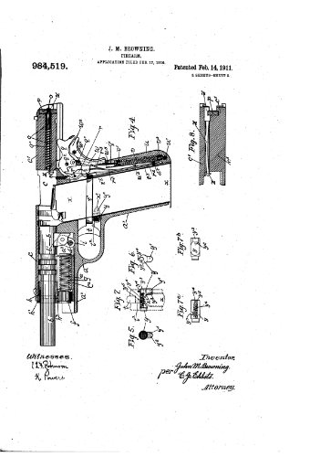1911 Browning 984519 Colt Browning Pistol Patent #TOP1