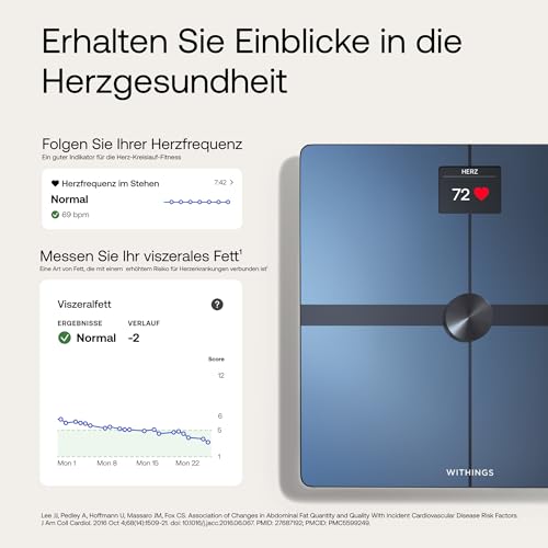 WITHINGS Body Smart — WLAN Digitale Personenwaage / Körperfettwaage für erweiterte Körperzusammensetzung inkl. Muskelmasse, Wasseranteil, Knochendichte
