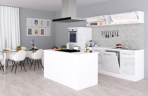 respekta Amanda Cocina Americana, Frentes de MDF Brillante, Blanco, 310 cm