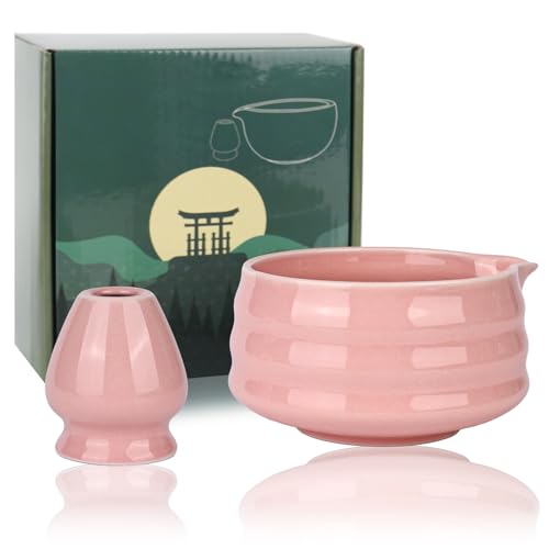 Trendecor Juego de 2 piezas Matcha Cuenco Matcha Color Rosa Tradicional Japonés Juego de Té Matcha Ceremonia Matcha Ceremonia Cuenco de Cerámica Matcha para Salón de Té Oficina