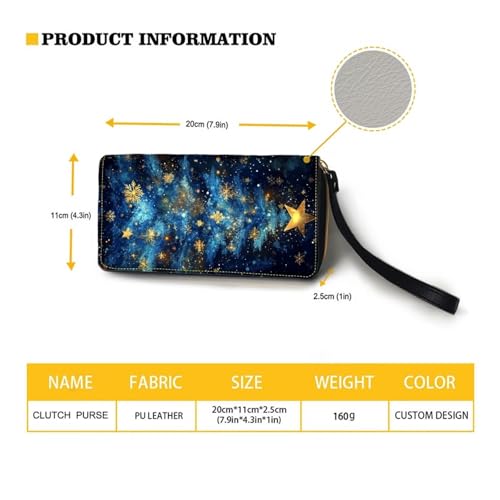 Blue Christmas Tree Wallet for Women Long Zipper Card Holder Clutch Leather Purse Handbag Wristlet Strap4