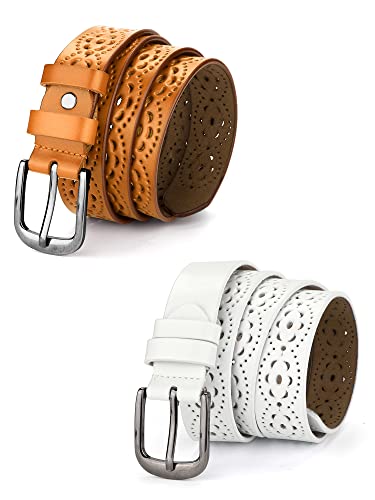 Allegra K Unisex Retro Floral Hollow Belts Pin Buckle Faux Leather Belts for Jeans Pants