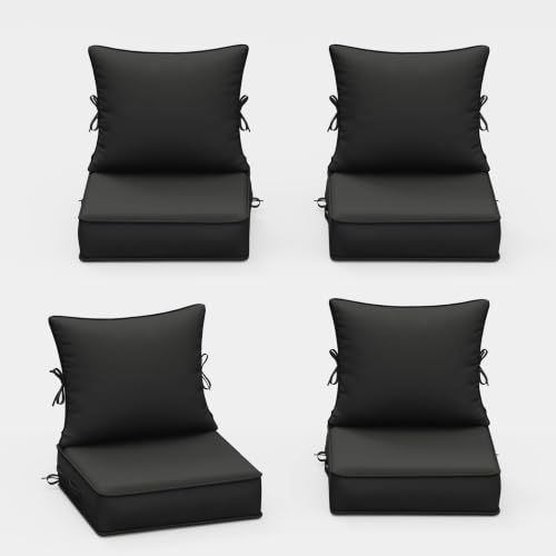 Outdoor Chair Cushions Set of 4, 19 x 19 x 4 Inch Deep Seat and Back Patio Cushions, Waterproof & Fade Resistant All-Weather Cushions for Outdoor Furniture, Couch with Removable & Washable Covers